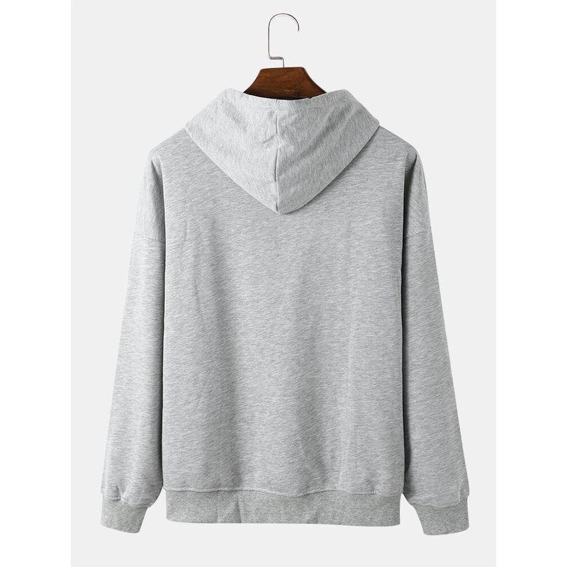 Men Teddy Bear Sequined Kangaroo Pocket Drop Shoulder Hooded Sweatshirt