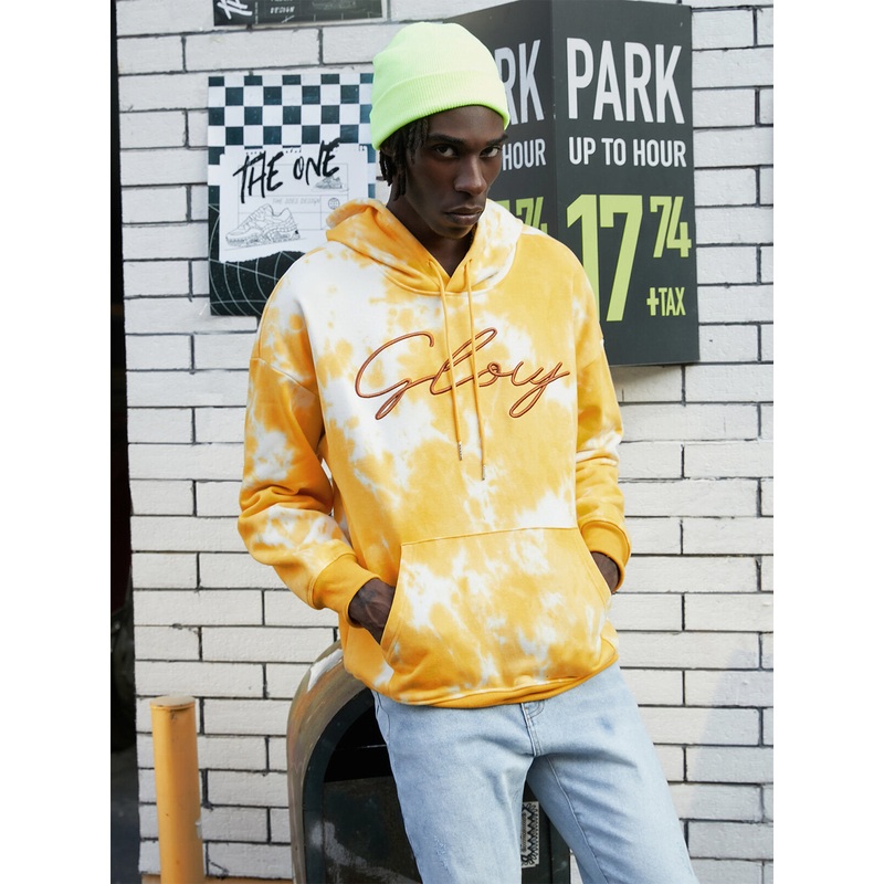 Men Tie Dye Letter Print Drawstring Hoodie