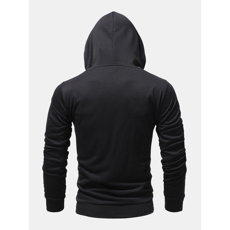 Men Zip Hoodies Solid Color Pocket Casual Hooded Sweatshirt