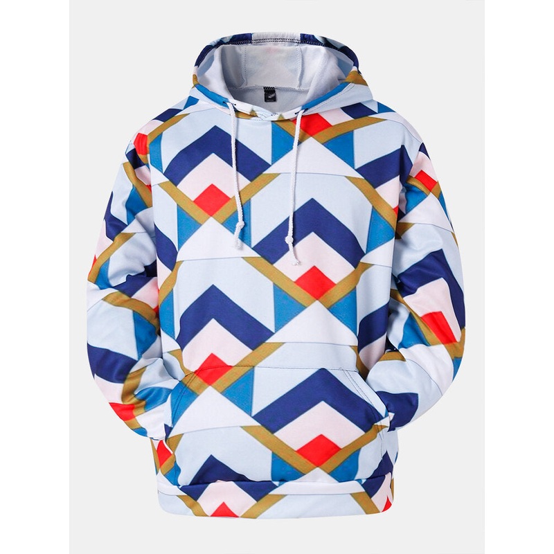 Mens 3D Geometry Graphics Print Long Sleeve Casual Hoodies With Pocket