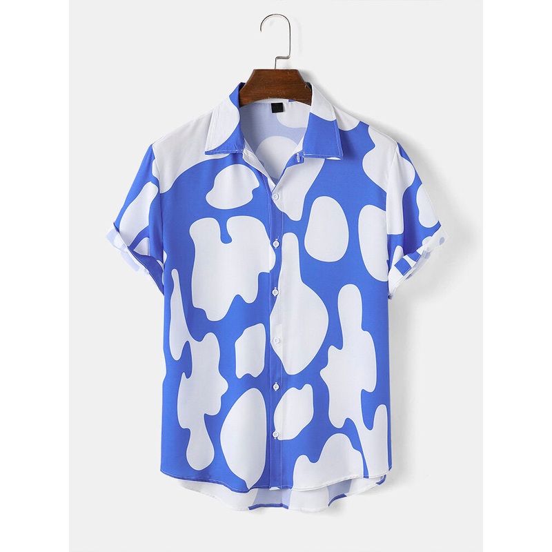 Mens All Over Cloud Printed Lapel Holiday Short Sleeve Shirts