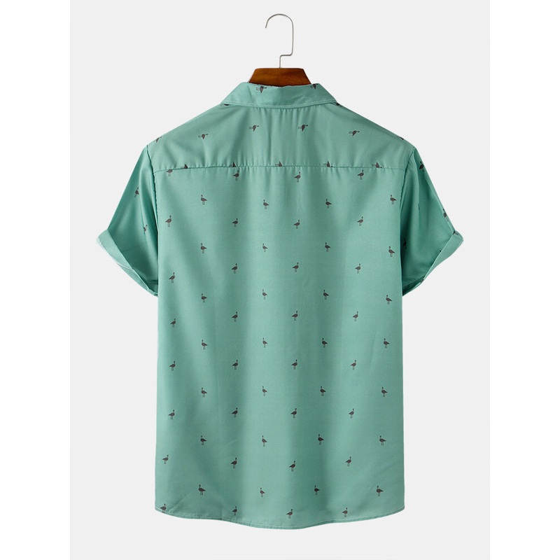 Mens Animal Print Casual Short Sleeve Shirts With Pocket