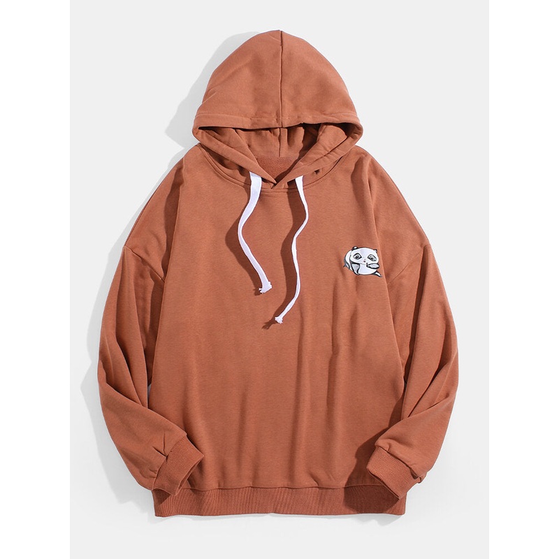 Mens Anime Back Pattern Drop Shoulder Long Sleeve Casual Hoodies