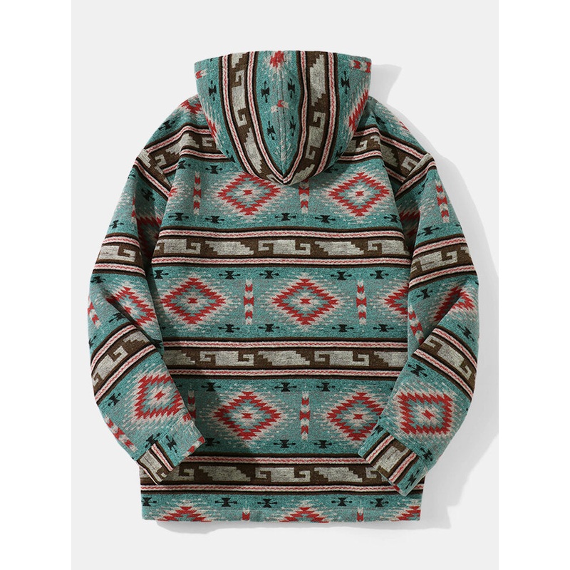 Mens Argyle Printed Kangaroo Pocket Long Sleeve Hooded Sweatshirts