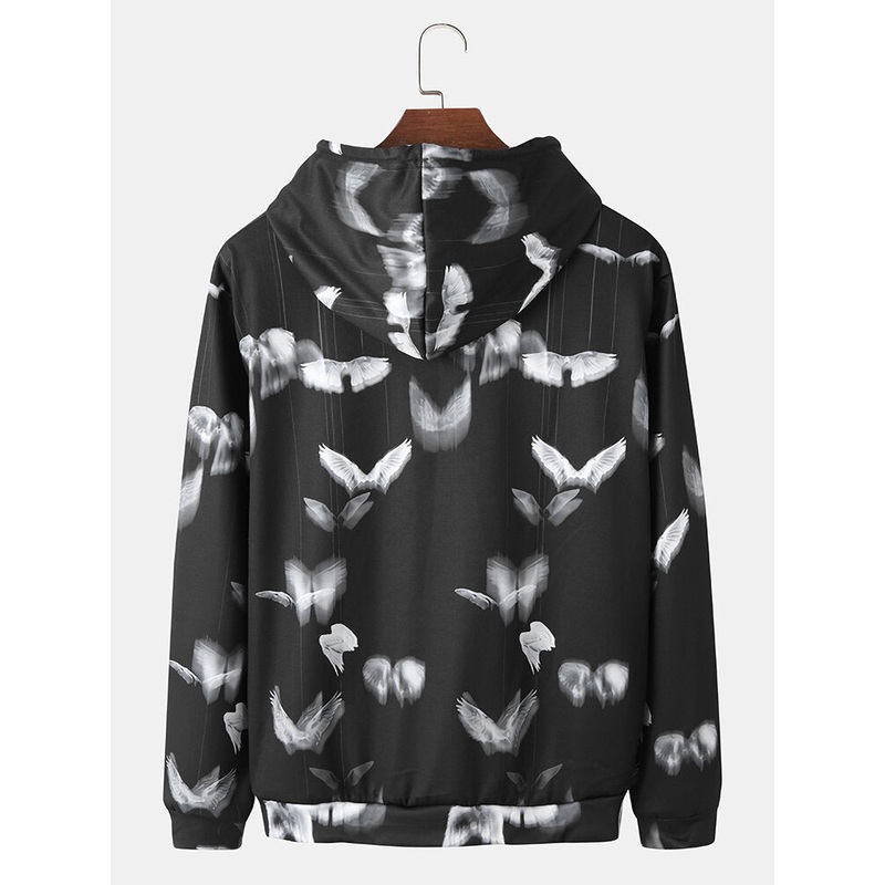 Mens Butterfly Printing Drawstring Kangaroo Pocket Hoodies