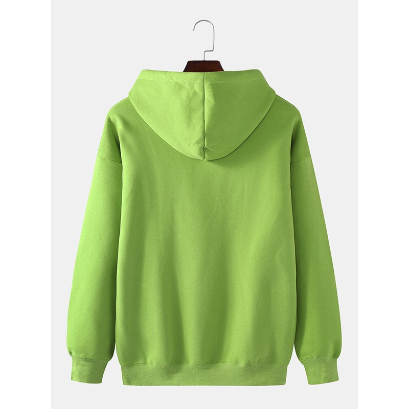 Mens Cartoon Doll Bear & Letter Print Drop Shoulder Hoodies With Pocket