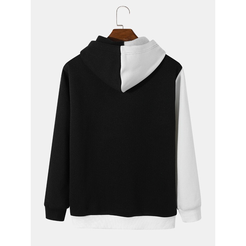 Mens Casual Color Block Patchwork Drawstring Hoodies