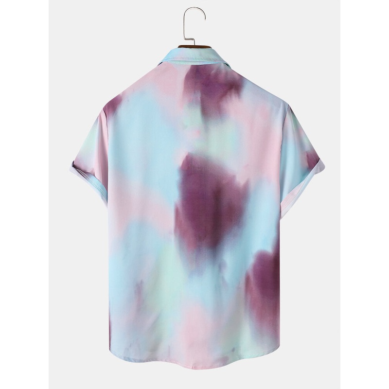 Mens Causal Tie Dye Colorful Short Sleeve Shirts