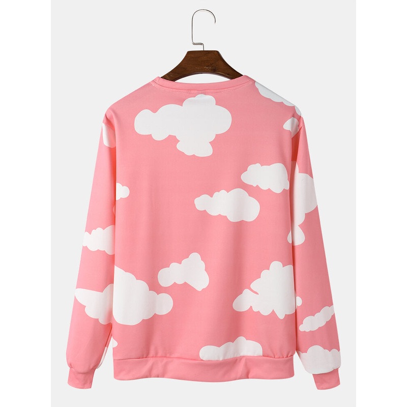 Mens Cloud Pattern Round Neck Casual Sweatshirt