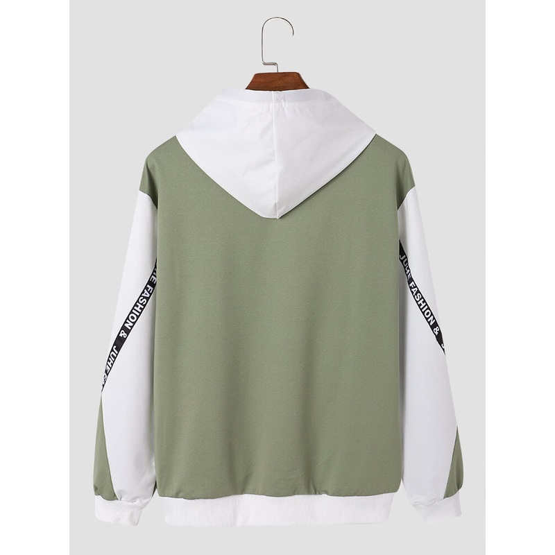 Mens Colorblock Kangaroo Pocket Drop Shoulder Casual Drawstring Hoodies