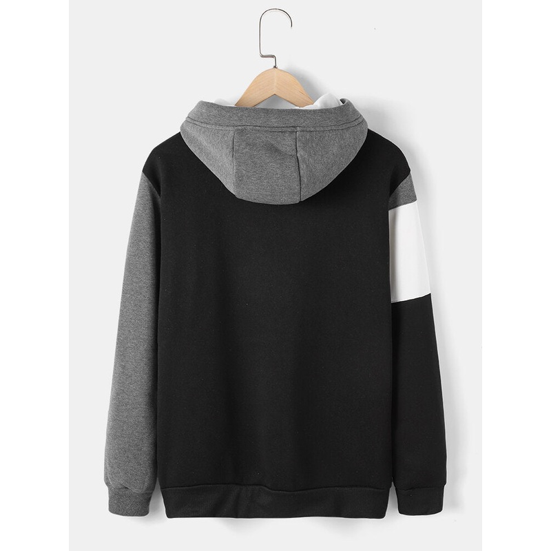 Mens Colorblock Patchwork Drawstring Casual Pullover Hoodie