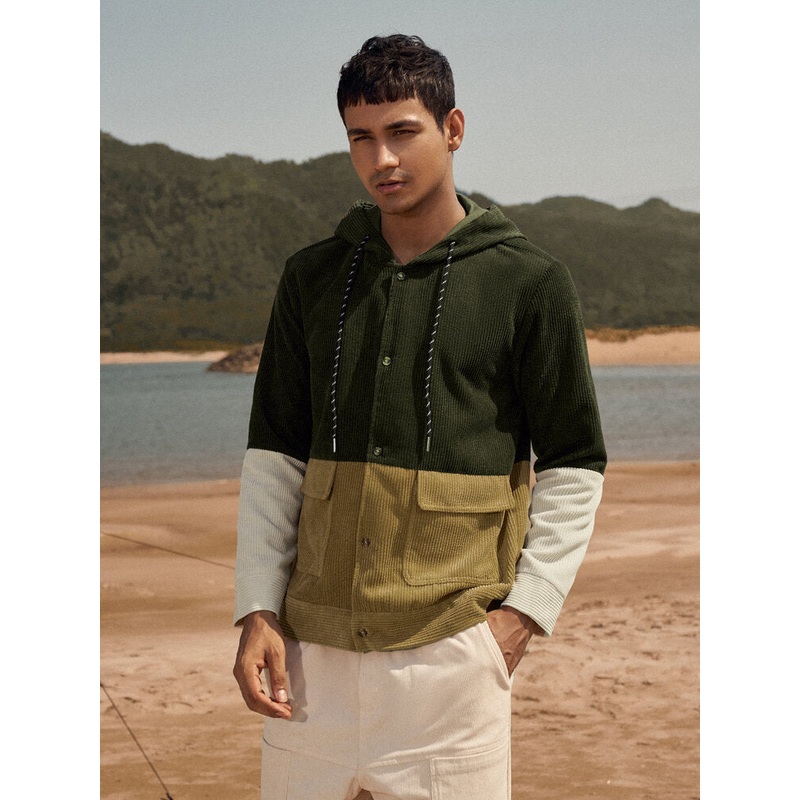 Mens Corduroy Multi Color Front Buttons Hooded Sweatshirts