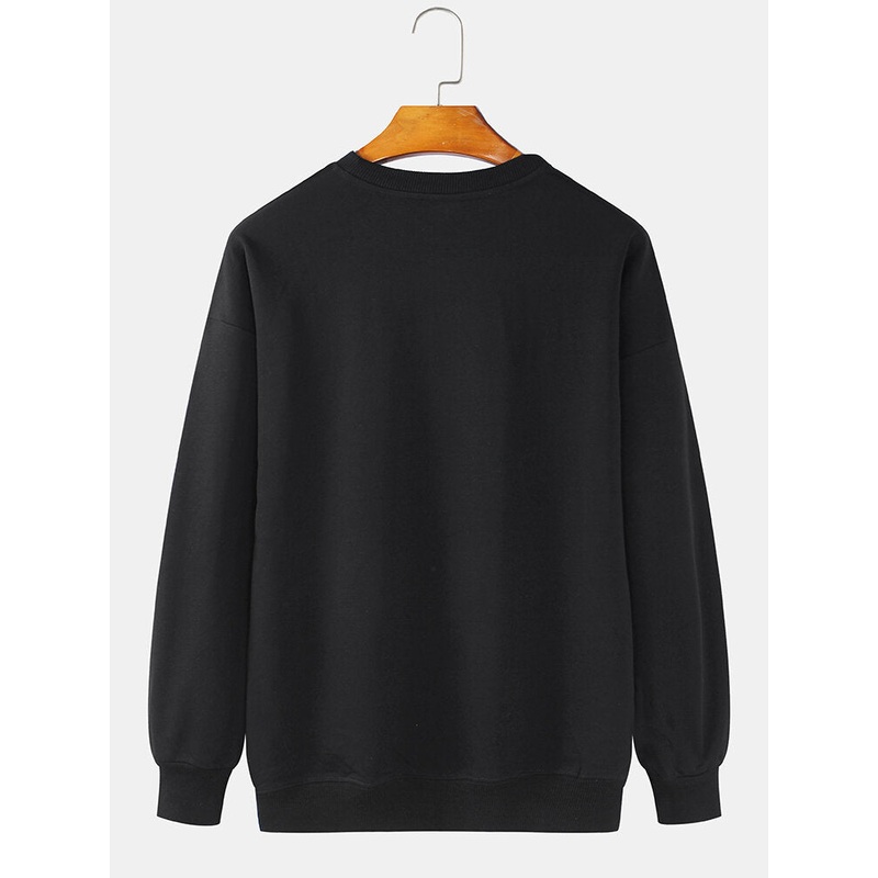 Mens Cotton Cartoon Bear & Letter Print Pullover Long Sleeve Casual Sweatshirts