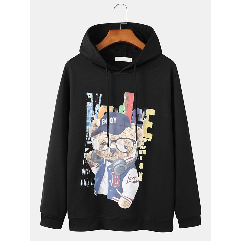 Mens Cute Bear Cartoon Printing Unisex Couple Daily Hoodie