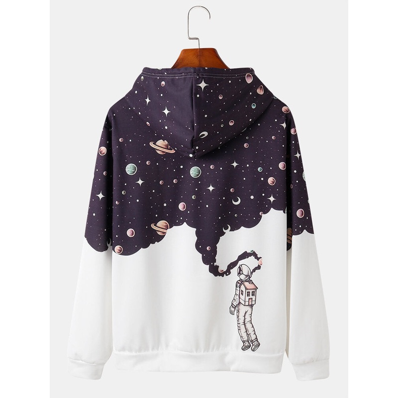 Mens Design Astronaut Galaxy Print Long Sleeve Hoodies With Pocket