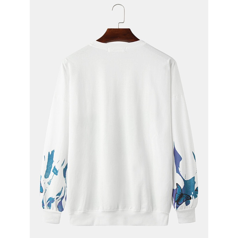 Mens Design Butterfly Print Pullover Long Sleeve Casual Sweatshirts
