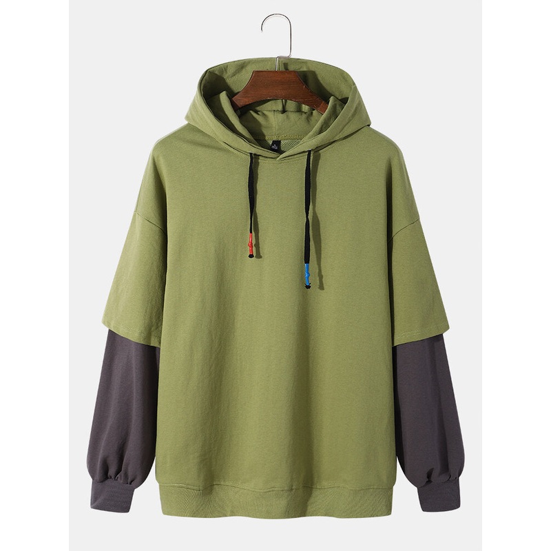 Mens Dropped Shoulder Splicing Sleeve Hoody Sweatshirt