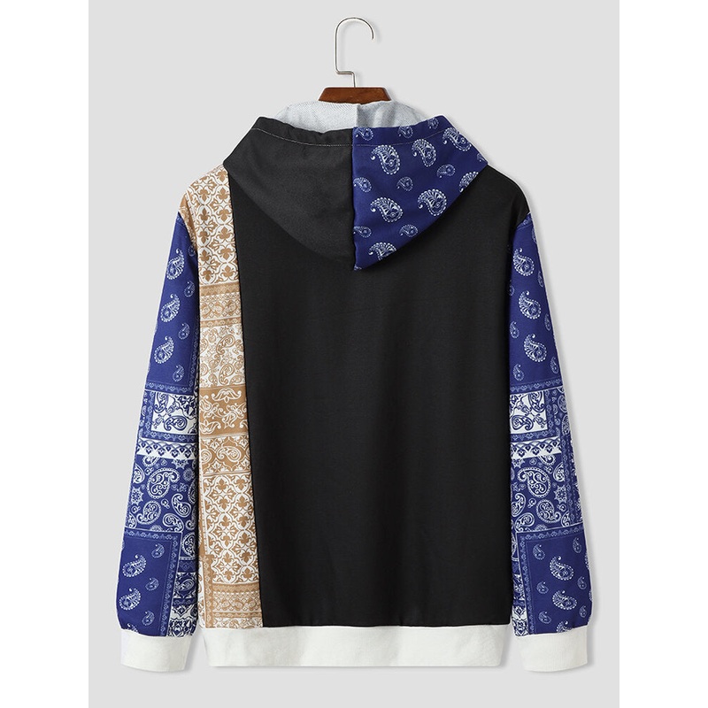 Mens Ethnic Paisley Printed Contrast Hooded Sweatshirts
