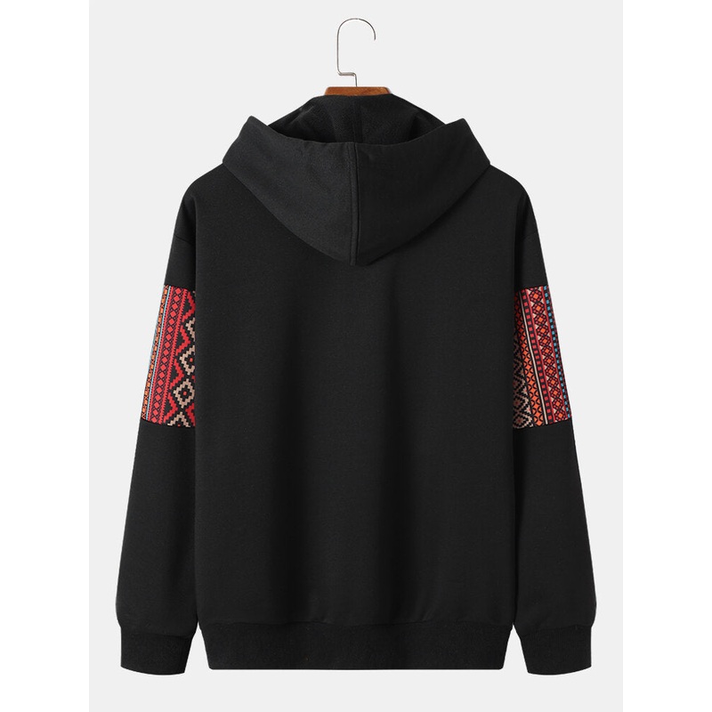 Mens Ethnic Seamless Printed Long Sleeve Hooded Sweatshirts