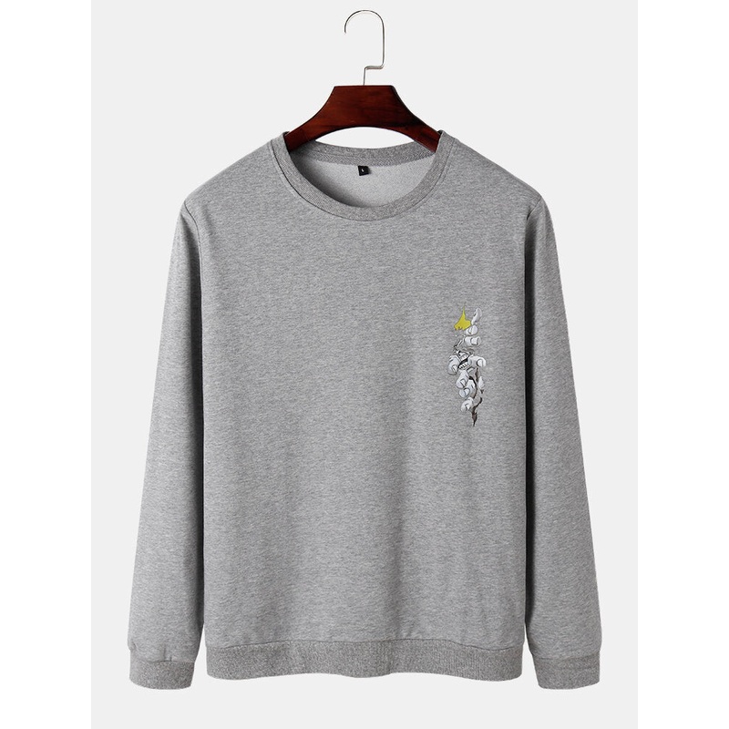 Mens Funny Gesture Chest Print Round Neck Casual Cotton Sweatshirts