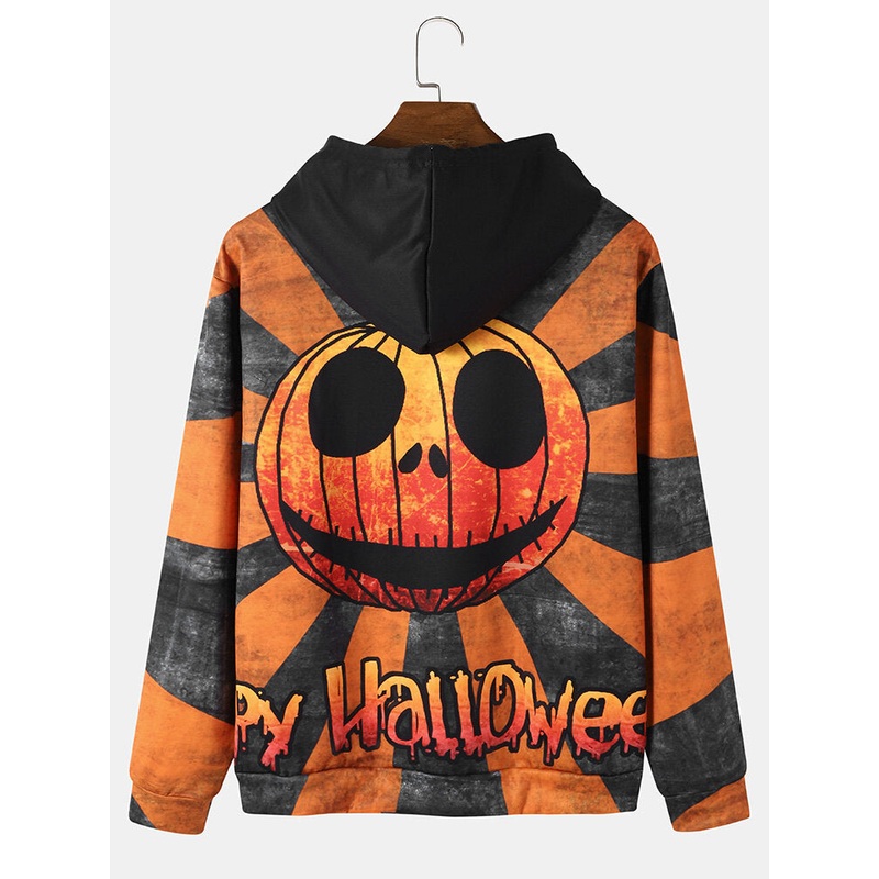 Mens Halloween Funny Pumpkin Cartoon Casual Hoodies