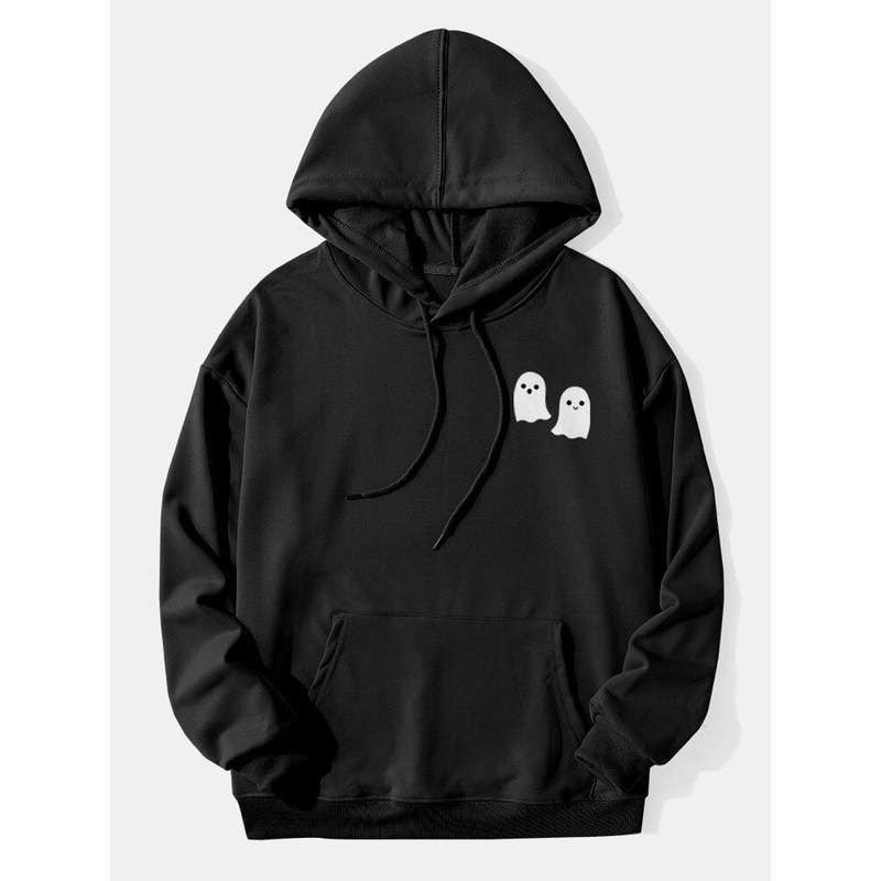 Mens Halloween Little Ghosts Solid Pocket Hooded Sweatshirt