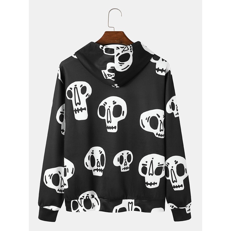 Mens Halloween Sketelon Cartoon Drawstring Casual Hoodies