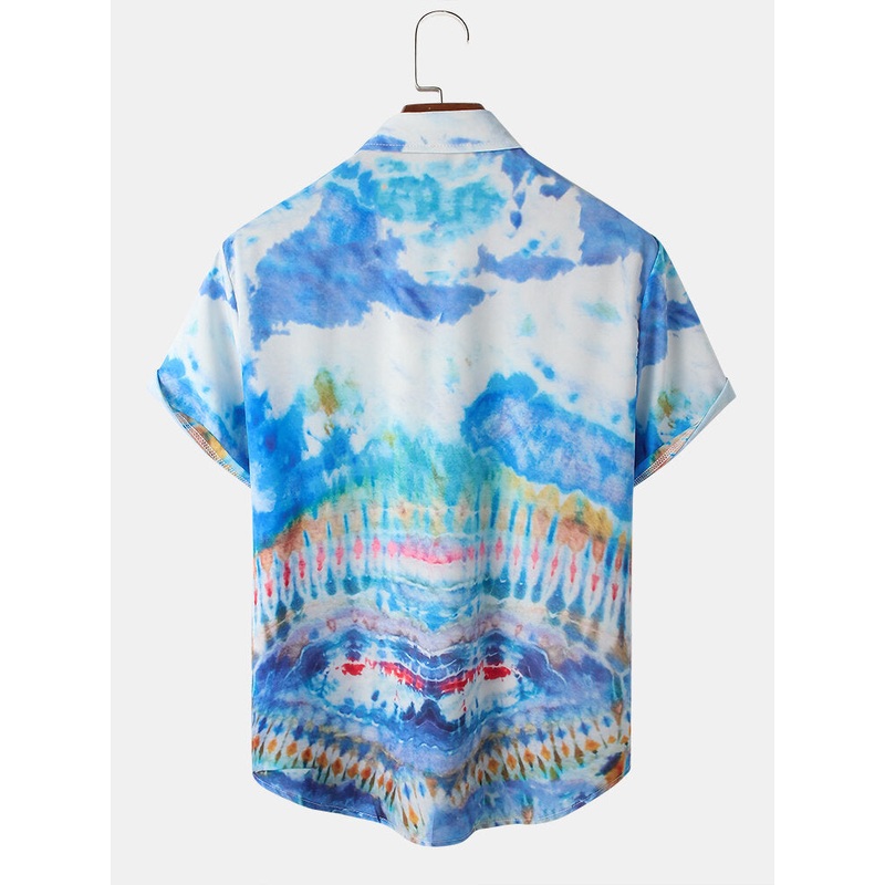 Mens Holiday Tie Dye Patterns Print Casual Shirts