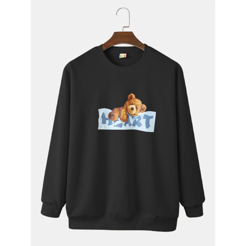 Mens Oversize Bear and Letter Print Dynamic Crew Collar Sweatshirt