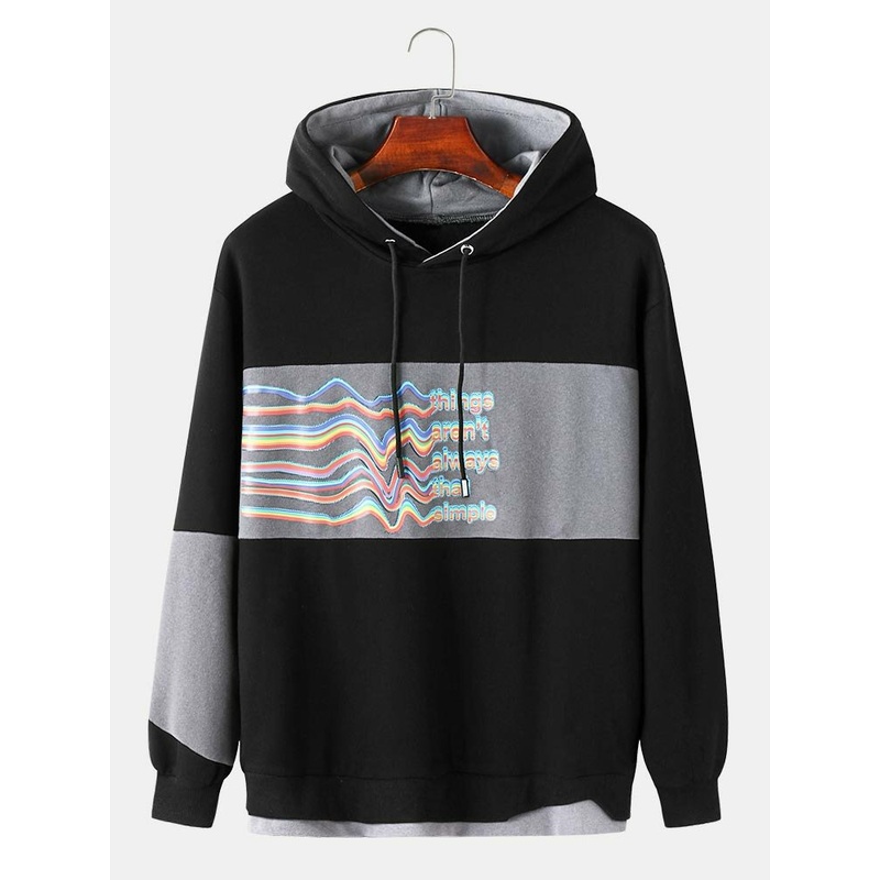Mens Patchwork Streetwear Fashion Casual Hoodies