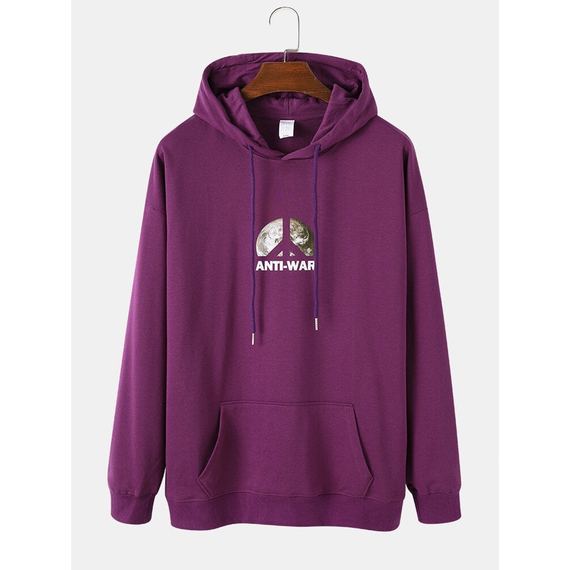 Mens Peace Dove Anti-War Back Print Drawstring Casual Hoodies