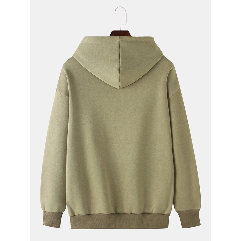 Mens Slogan Cartoon Sun Print Solid Color Kangaroo Pocket Casual Hoodie