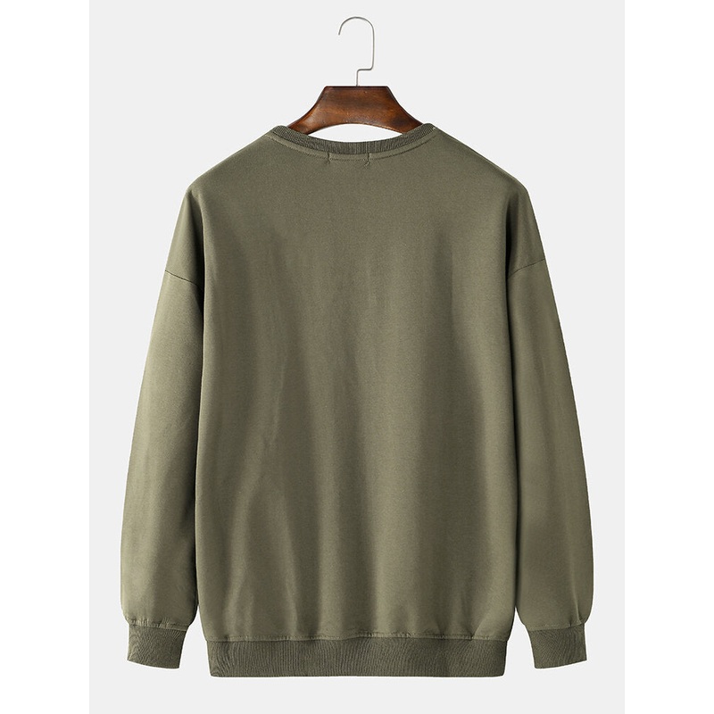 Mens Slogan Print Round Neck Pullover Long Sleeve Sweatshirts