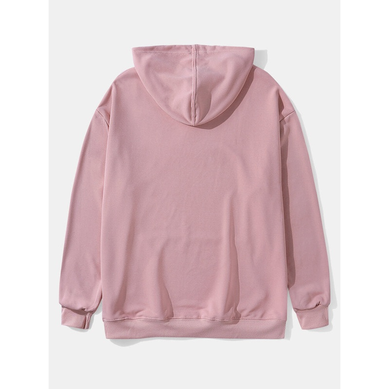 Mens Smile Pattern Letter Drawstring Hoodies With Kangaroo Pocket