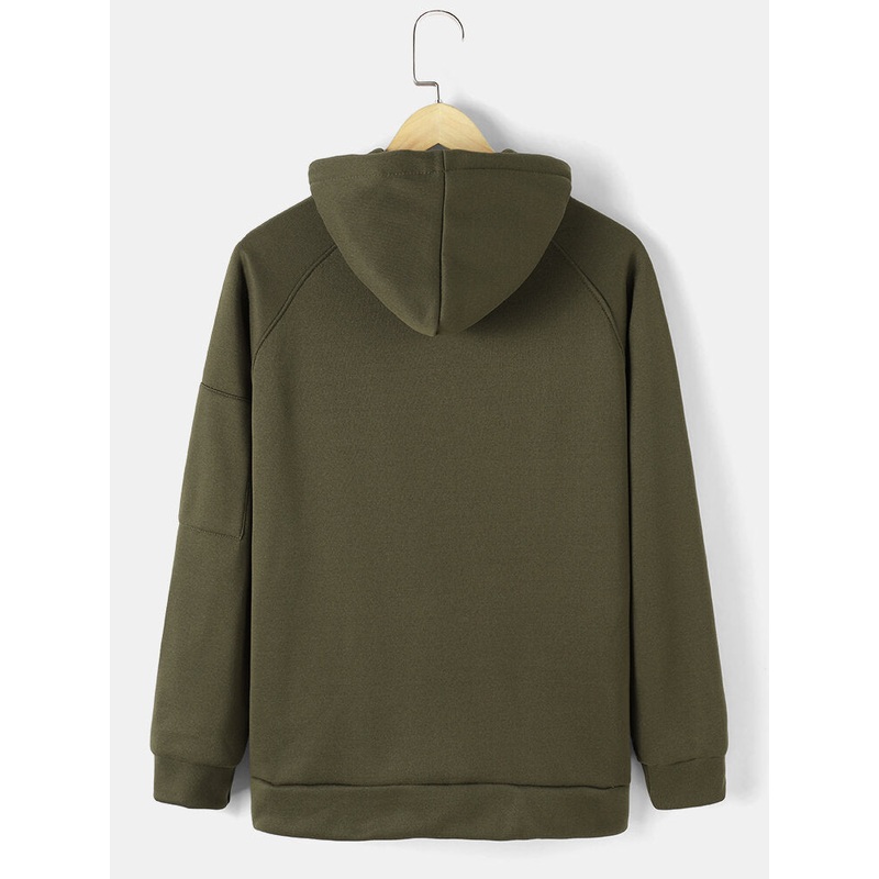 Mens Solid Color Basic Style Zipper Sleeve Pocket Detail Casual Hoodie