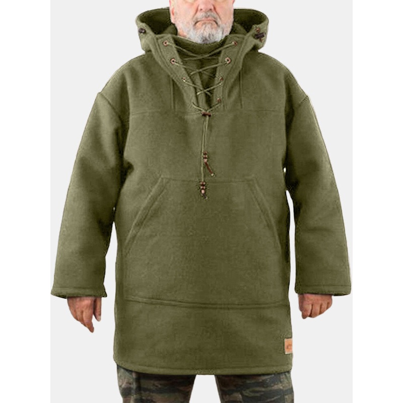 Mens Solid Color Drop Shoulder Bandage Snood Hoodies