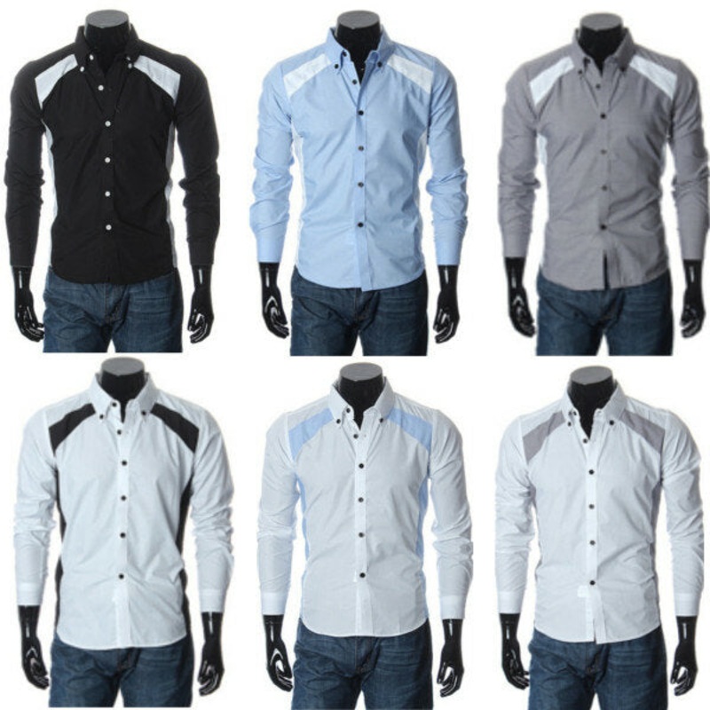 Mens Stereo Clipping Classic Mixed 6 Colors Slim Long Sleeve Shirt