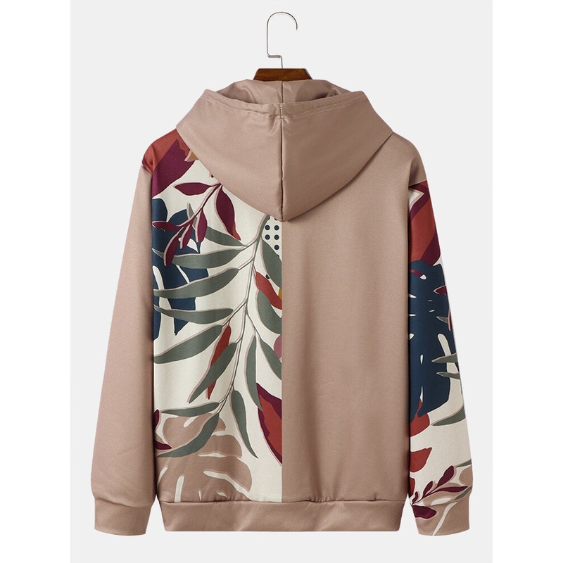 Mens Two Tone Plants Kangaroo Pocket Hooded Sweatshirts