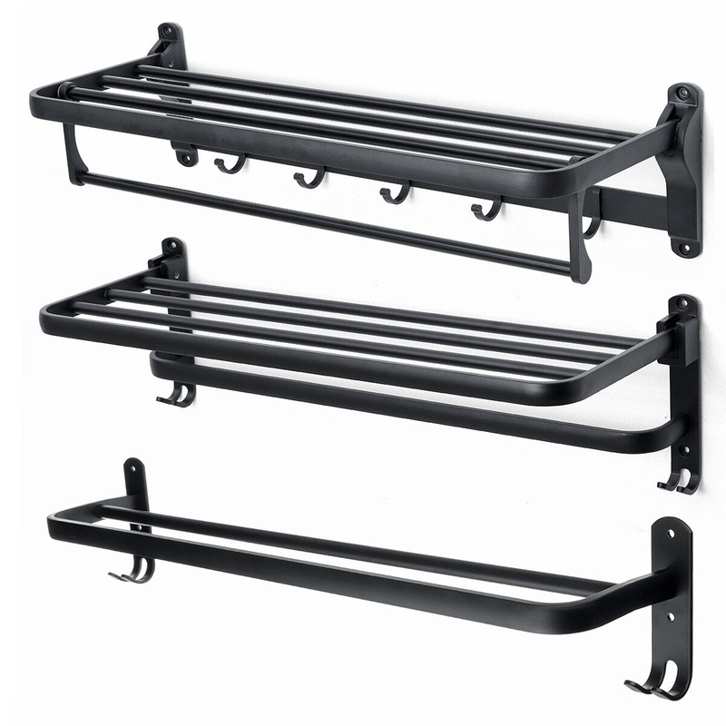 1 PCS Black towel rack space aluminum rack folding bathroom towel Shelf rack hotel hardware bathroom  50 / 60cm For Bathroom