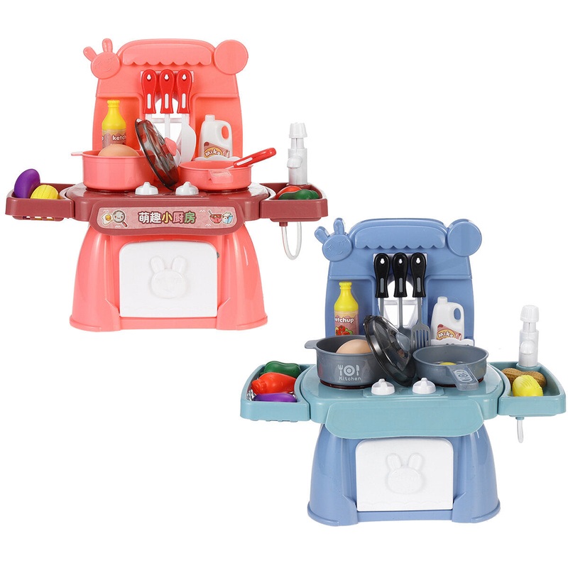 22Pcs Kids Play Kitchen Set Non-Toxic ABS Blue/Pink Kitchen Cooking Set Children Hand-on Ability Intellgence Developing Tools