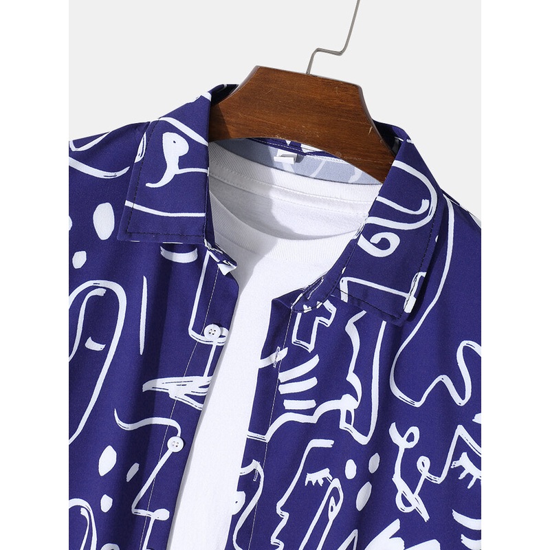 Casual Fitting Floral Lapel Collar Regular Shirt for Men