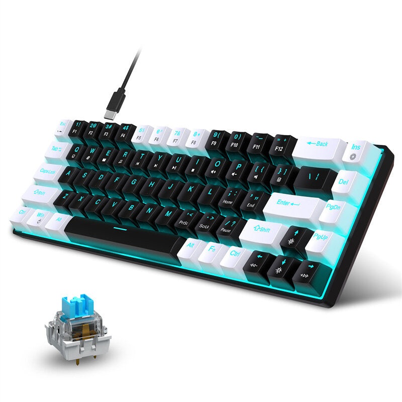 HXSJ V800 68 Keys Wired Mechanical Gaming Keyboard Hot Swappable Blue Switch LED Backlit Type-C Ergonomics 65% Layout Gaming Keyboard