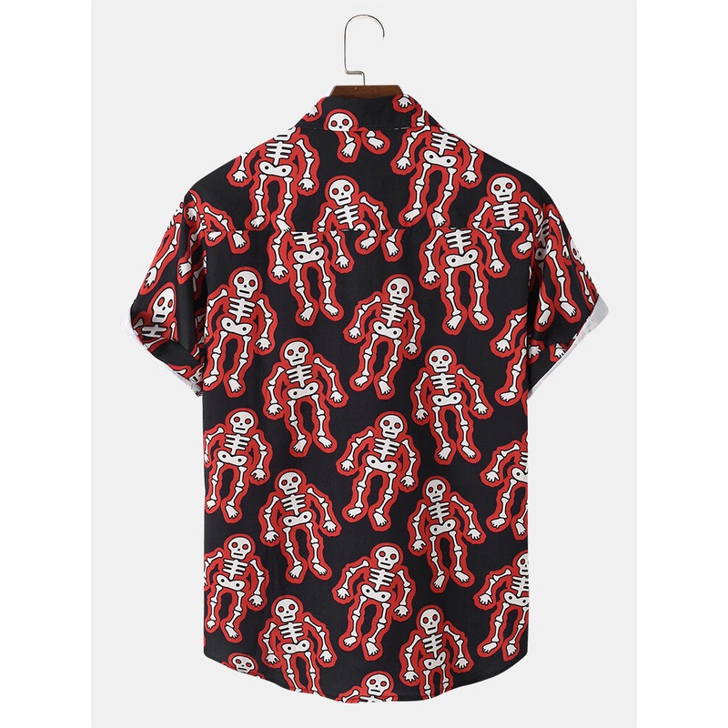 Mens Skeleton Cartoon Casual Shirts