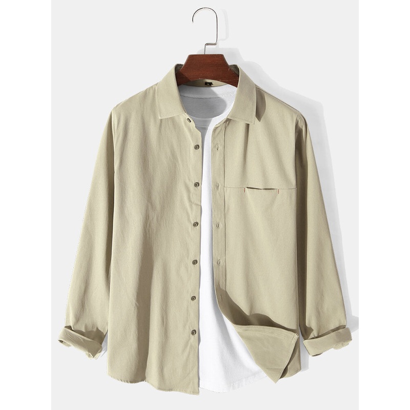 Mens Solid Color Simple Casaul Shirt