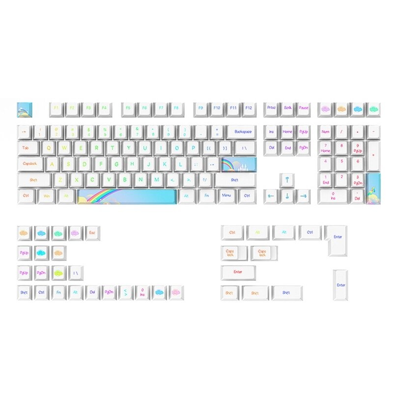 130 Keys Rainbow Theme PBT Keycap Set Cherry Profile Sublimation Keycaps for Mechanical Keyboards