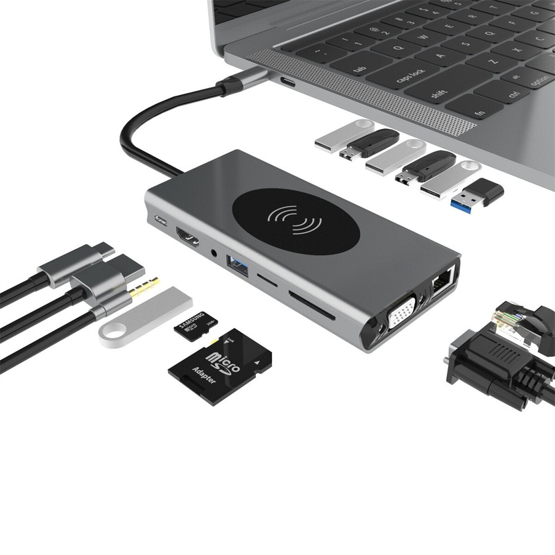 15 in 1 Type-C Docking Station USB3.0 Hub Dual HDMI Docking Station