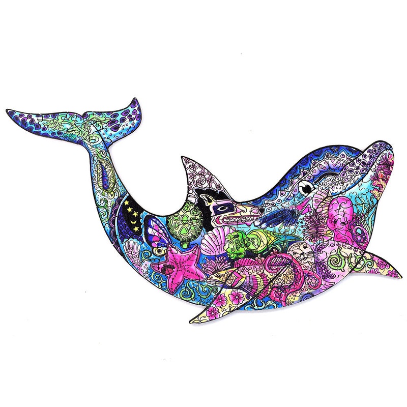 A3/A4/A5 3D Wooden Dolphin Jigsaw Puzzle DIY Each Animal Shaped Crafts Toy Anti-stress Early Learning Education Gift For Kid and Adults