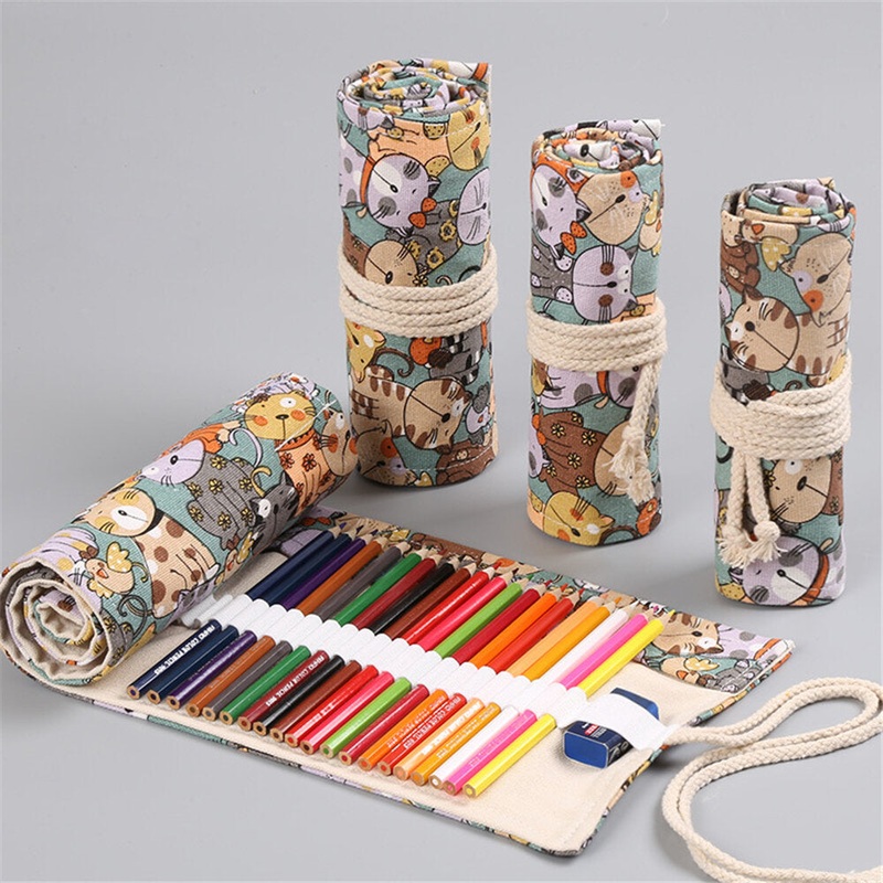 AINIBABY 24/36/48/72 Colors Water Soluble Colored Pencil Set Retro Cute Cat Pattern Pencil Bag Indoor Outdoor Painting Sketching Set