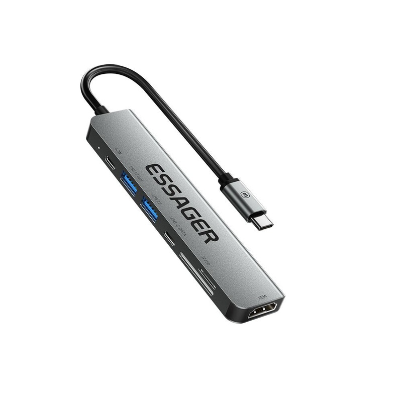 Essager 7 In 1 Hub USB Type-C to HDMI-Compatible Laptop Dock Station for Macbook Pro Air M1 M2 Extensor Usb 3.0 Adapter Splitter