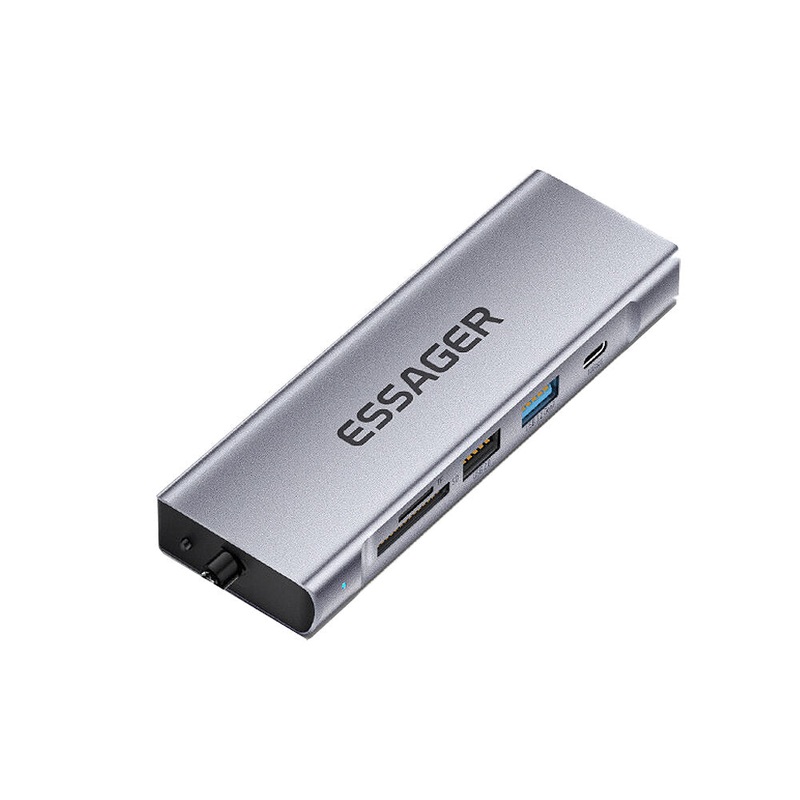 ESSAGER ES-TA08 8 in 1 Type-C Docking Station USB2.0 USB3.2 Gen2 PD100W 10Gbps USB-C 4K@30Hz HDMI SD/TF Card Reader Slot Multiports USB-C Hub with M.2 Hard Disk Enclosure for PC Laptop